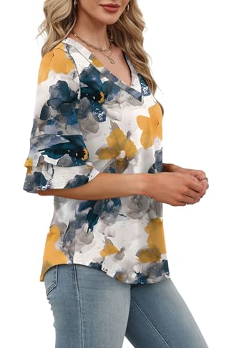 Image of OFEEFAN Spring Tops for Women Boho Shirts Fashion Clothing Cute 3 /4 Length Sleeve Blouses Dressy Casual Summer Outfits