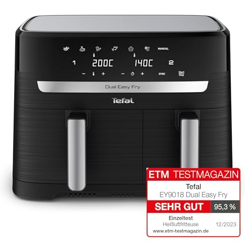 Tefal Dual Easy Fry Heißluftfritteuse, 8,3 L Air Fryer, zwei spülmaschinenfeste Körbe, 7-in-1, 6-8 Portionen, 15 Jahre Reparierbarkeit, energiesparend, schwarz, EY9018 – Bild 3