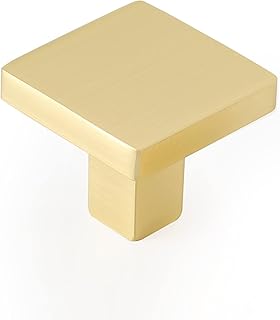 homdiy 10 Pack Gold Cabinet Knobs Square Cabinet Knobs - Brushed Brass Cabinet Knobs - Gold Kitchen Cabinet Knobs Gold Dresser Knobs for Cabinets and Drawers Gold Cabinet Hardware Single Hole Knobs