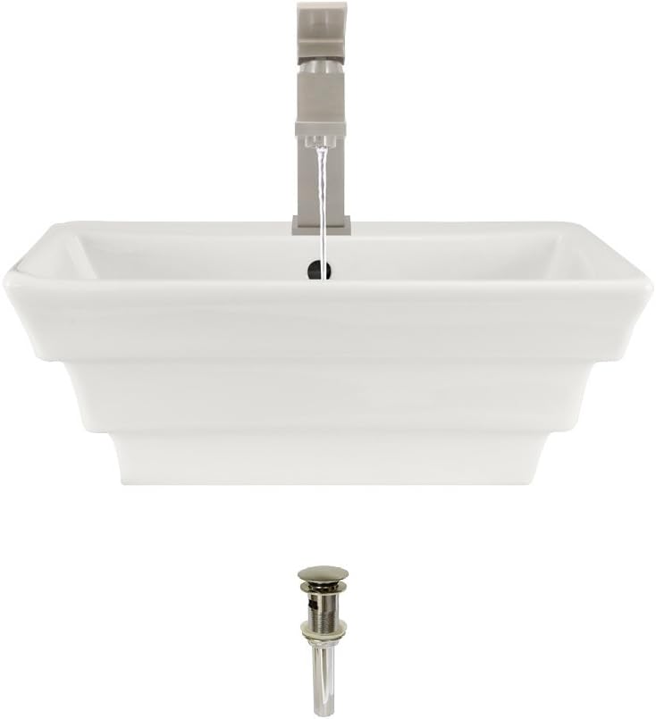 Black Friday 🔥 MR Direct V160-B-720-BN Bisque Porcelain Vessel Sink Faucet and Pop-Up Drain in Brushed Nickel, 720