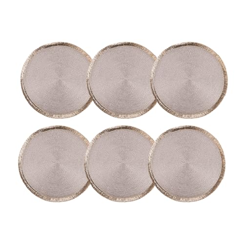 Cofan Pack de 6 salvamanteles individuales | Bajoplatos redondos | Color: dorado | Salvamanteles con flecos decorativos | Diámetro: 38 cm