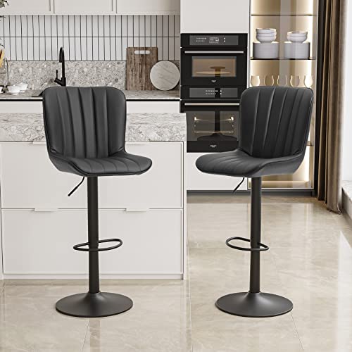 Dictac Leather Bar Stools Set Of 2 Black, Swivel Bar Chairs Set Of 2, Adjustable Counter Height Barstools For Kitchen Island, Capacity 400Lbs #TOP10