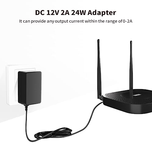 Tonton DC 12V 2A Security Camera Power Adapter with 1 to 4 Power Splitter, DC 12V to AC 100-240V Power Cord Cable for CCTV Security Camera System, LED Strip Lights, DVR, NVR, Router, UL Certificated