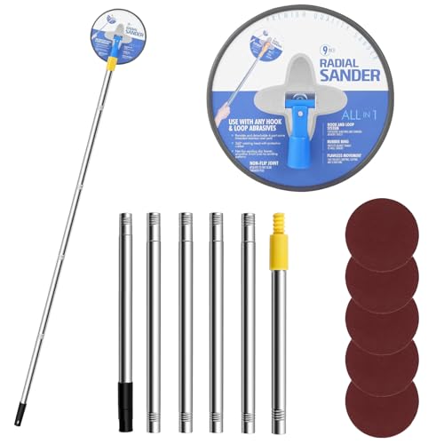 NICEWAT 9 Inch Drywall Pole Sander, Drywall Polishing Sanding Tool with 180 cm Extension Pole, + 5pcs Sanding Sheet (80, 100, 120, 180, 240 Grit), 360° Rotation Hand Wall Sanding Tool for Wall Ceiling 1 NICEWAT 9 Inch Drywall Pole Sander, Drywall Polishing Sanding Tool with 180 cm Extension Pole, + 5pcs Sanding Sheet (80, 100, 120, 180, 240 Grit), 360° Rotation Hand Wall Sanding Tool for Wall Ceiling