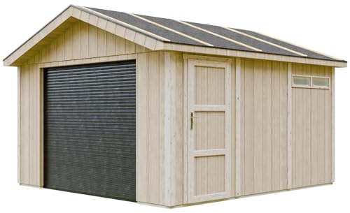 Garaje 13 m²- L378xL412 cm - Garaje para Motos, Bicicletas, máquinas de jardinería - Construcción con Paneles LP Smartside - Cobertizo de jardín Timbela M990B