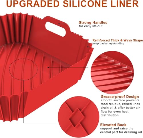 Image of Large Silicone Air Fryer Liners Square 5-9 QT, 7.9 Inch Reusable Airfryer Liners Air Fryer Silicone Liners Pot Oven Liner Baking Tray, AirFryer Basket Mat Bowl Accessories, 2 Pack