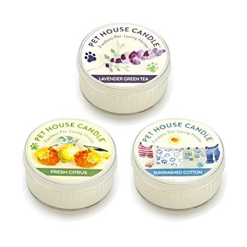 Pet House Mini Candles for Pet Odor Made with Natural Soy Wax Plant Based Dog and Cat Friendly Scented Candles Variety Pack of 3