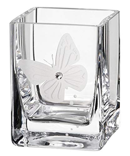 Butterfly Tea Light Holder With Swarovski Crystal & Etched Butterfly - Handmade Candleholder For Wedding Home Decor - Luxury Gift Box - 3.1 In (8 Cm) #TOP1