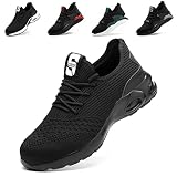 Nasogetch Sicherheitsschuhe Herren Leicht Arbeitsschuhe Damen Sportlich Stahlkappenschuhe rutschfest Atmungsaktiv 708 Pures Schwarz EU42 260