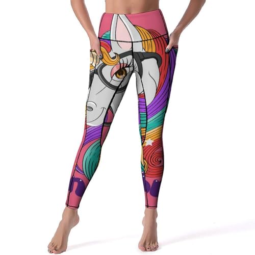 Leggings pour fitness gym et yoga taille haute avec motif licorne colorée taille S