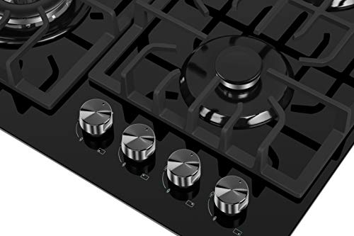Empava 24 Inch Gas Cooktop Professional 4 Italy Sabaf Burners Stove Top Certified With Thermocouple Protection In Black Tempered Glass #TOP4