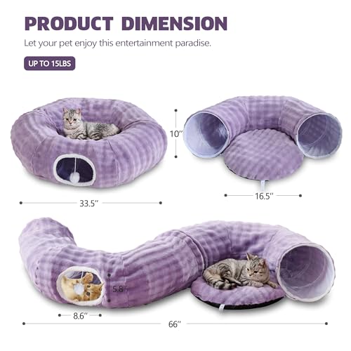 Image of Bubble Cat Tunnel for Indoor Cats, Round Peekaboo Cave Toy with Dangling Balls, Donut Tunnel Bed with Circle Mat for Puppy Kitten Rabbit, Dusty Purple