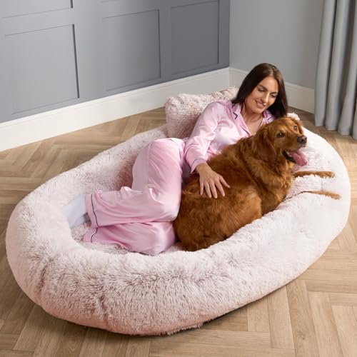 OHS Human Size Dog Bed for Adults, Super Soft Blush Marl Extra Large Dog Bed for Humans & Pets Comfy Fluffy Washable Giant Pet Beds for Napping & Relaxing, 170 x 96cm