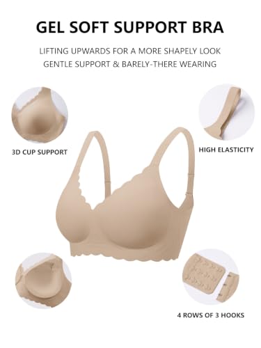 COCOMARTS Jelly Bras for Women No Underwire Scalloped Push Up Seamless Full Coverage Plunge Bralettes Wireless Tshirt Bras Semolina Small — view 5