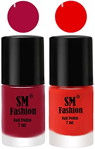 Image of Long Lasting Nail Polish | Nail Paint Combo 7 ml Each) - Set of 2 Raspberry-Fire Orange