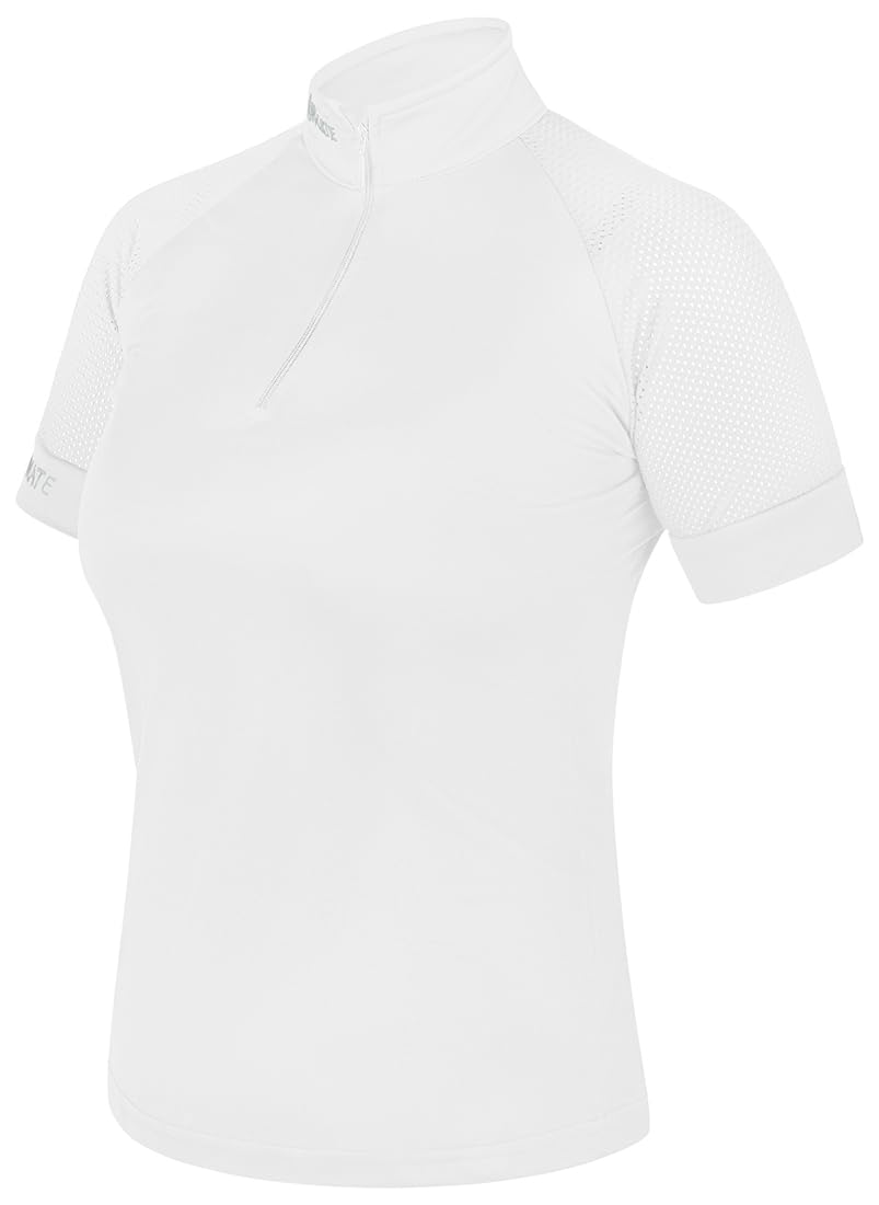 Equinate Maglia funzionale da donna Lunari, leggera, a maniche corte, con colletto alto e maniche a rete, traspirante, elastica e ad asciugatura rapida, per equitazione e allenamento