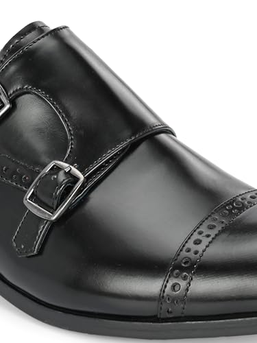 Image of San Frissco Men's Formal Monks Shoes with Buckle Perforated Letherette Double Strap Lace-Up Business Shoes for Office /Comfortable Footwear with Non-Slip TPR Sole for Wedding and Parties