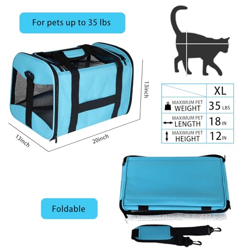 Image of Cat Carrying Case - Pet Carrier Airline Approved, Protable and Breathable Pet Travel Carrier Removable Fleece Pad, Collapsible Cat Carrier Dog Carrier for Medium Cats Small Cats Dogs(X-Large, Blue)