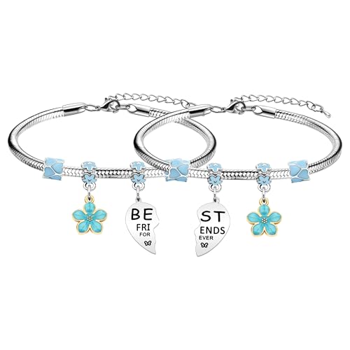LUXYSODE Regalo de amistad, 2 pulseras de plata para niñas, mujeres, amigas, mejores colegas en cumpleaños, aniversario, graduación, regreso a clases, Acción de Gracias, Navidad, Año Nuevo, Large,
