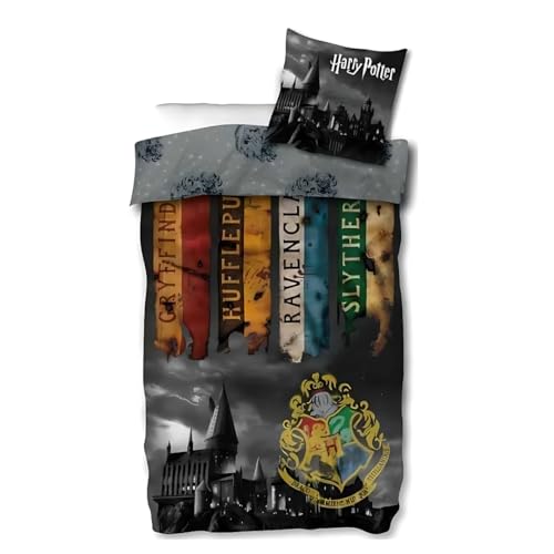 Parure Housse de Couette Harry Potter - 1 Housse de Couette + 1 taie d'oreiller - 100% Coton (Parure de lit Harry Potter, 140 X 200 Cm)