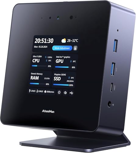 AtomMan X7 Ti Barebone Mini PC Intel Core Ultra 9 185H, Cámara 1080p/RJ45 5 Gbit/s × 2/Wi-FI...