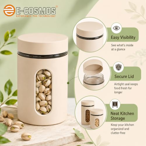 Image of E-COSMOS 1000 ml Plastic Kitchen Storage Container Pack of 2 - Airtight Oval Container with Clear Window for Snacks, Tea, Coffee & Dry Fruits (Multicolor) (Pack Of 2, 1000, Milliliters)