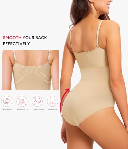 Image of Nebility Shapewear Bodysuits for Women - Tummy Control Square Neck Bodysuit Seamless Full Body Shaper Going Out Top