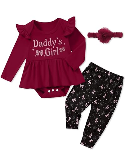 Image of Coedody Baby Girl Clothes Long Sleeve Ruffle Romper + Pants + Headband Set Newborn Girl Outfits 0-18 Months