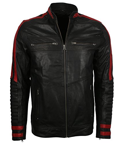 Men's Leather Jacket Black & Red Slim Fit Biker Vintage Motorcycle Cafe Racer3