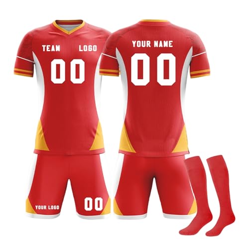 Camisetas de Futbol Personalizadas 3 Piezas Camiseta Personalizada Hombre Niño Equipacion Futbol Niño con Nombre Número del Equipo Conjunto Kit Entrenamiento Futbol Niños