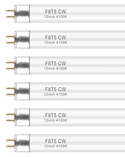 PACETAP F8T5 CW 4100k Fluorescent Bulbs 6 Pack T5 12 inch 8 Watts Linear Under Cabinet Light Bulb Cool White G5 Mini Bi Pins Base Replacement Tube for Under Cabinet Light RV Closet