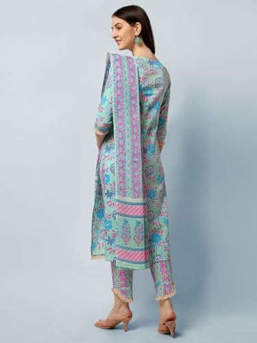 Image of MIRCHI FASHION Pure Cotton Floral Printed Kurta Set with Dupatta | 3 Piece Straight Fit Kurta Pant Set | Ethnic Office Wear Salwar Suit for Women