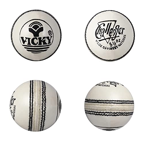 Image of Vicky Challenger White Cricket Ball Constructed with Alumtanned Large Thick Leather Suits Every Balling Style Ideal for Professional Use- 4 Pcs (Pack of 1)
