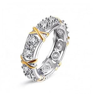 X Gedrukte Trouwring Mode Stijl Vrouwen Ring Dubbele Kleur Diamant Ring Luxe X Gedrukte Trouwring