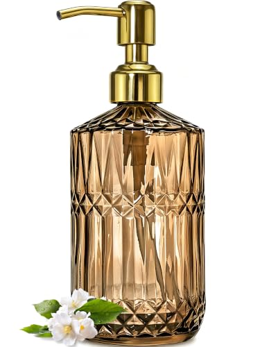 Image of JASAI 18Oz Amber Glass Soap Dispenser with Gold RustProof Pump for Bathroom