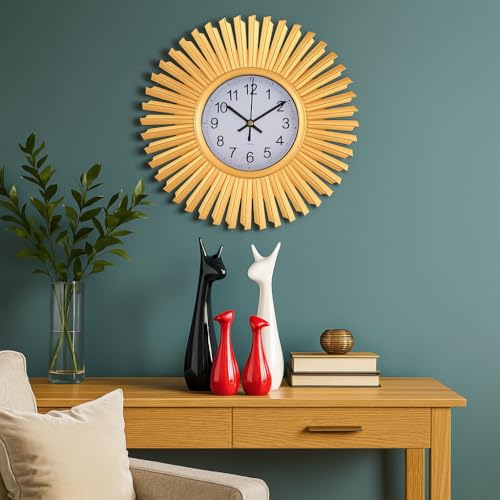 Image of Xtore Modern Round Wall Clock with Luxurious Golden Finish (Pack of 1, Gold)