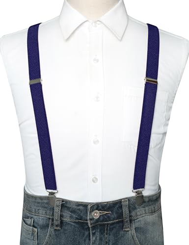 Image of RBOCOTT Mens Solid Color Suspender with 3 Cilps Adjustable Braces