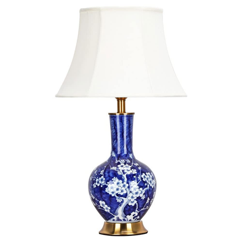 SGKOMN 26.7In Blue And White Ceramic Bedside Lamps Chinese Classical Ceramic Table Lamp Desk Lamps Nightstand Lamp For Bedroom For Entrance Entrance Ornament Lamps