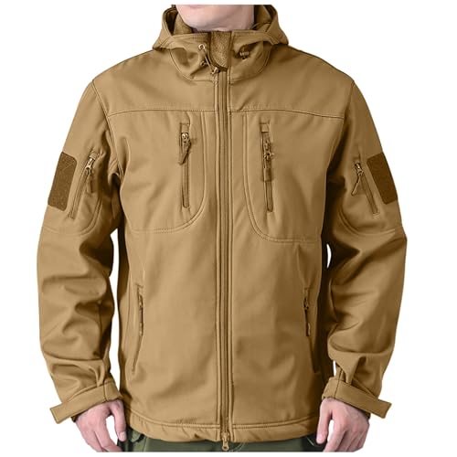 Mens Fleece Lined Hooded Jackets Fashion Zip Up Long Sleeve Hoodies Rain Waterproof Hiking Outdoor Jacket with Pockets