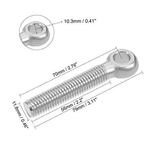 Image of uxcell M12 x 70mm 304 Stainless Steel Machine Shoulder Lift Eye Bolt Rigging 4pcs