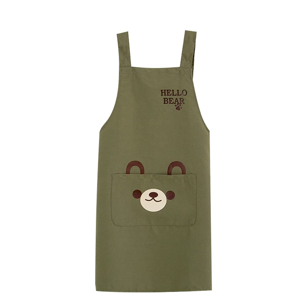 Roxxr Green Cute Bear Apron Kitchen Apron Bib Apron Cooking Apron Bbq Apron For Chefs Operations, M