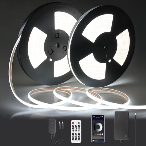 Outdoor COB LED Lights Strip Waterproof 24V 65.6FT 6000K Daylight White Dimmable Flexible COB LED...
