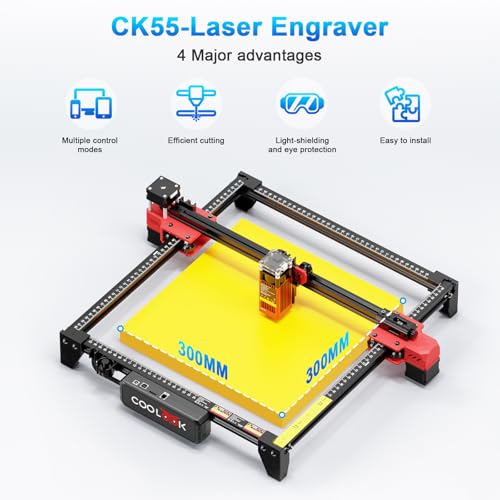 Coolook CK1-55 Laser Engraver, 5.5W Laser Engraving Machine, Laser Engraver Machine, Laser Cutter for Wood, Metal, Aluminum, Glass, Leather, 500mm/s Speed, 32-Bit Main Chip, 300x300mm Engraving Area - Image 2
