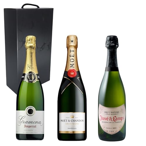 Pack Champagne & Cava | Moët Chandon, Gramona Imperial y Juvé & Camps | Caja Regalo Gourmet x3 Botellas de Champan Moet y Cava | Envío Rápdio | Mejor Selección ENOVINOS