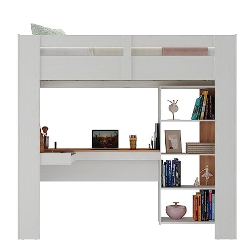 Cama Alta Multifuncional com Escrivaninha Penteadeira Branco/nogal