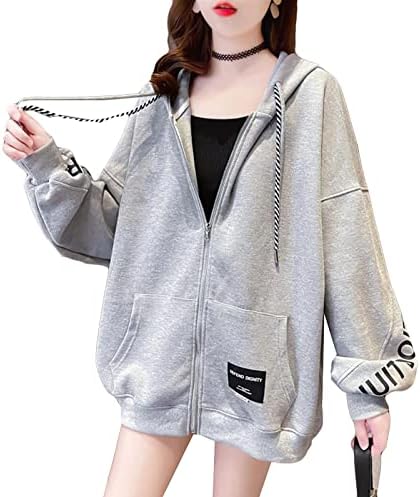MMTYRM Women's Zip-Up Sweatshirt, Hoodie, Loose, Hooded, Outerwear, Sweatshirt, Casual, Zip-up Hoodie, Fashion, Autumn, Korean Style, Harajuku Style