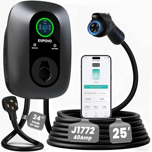 Level 2 EV Charger 40 Amp 240V NEMA 14-50 - J1772 Smart Electric Vehicle Charging Station, NEMA Type 4 Waterproof, 25ft Cable, WiFi App Control, Outdoor Wall Mount EVSE, ETL & FCC Certified