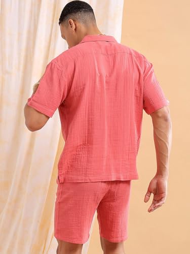 Image of The Indian Garage Co Men Regular Fit Solid Resort Wear Shirt & Boxers Co-ords Set