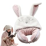 ネックピロー 首枕 抱き枕 添寝枕 トラベルネックピロー ブランケット 2 in 1 うさぎのU字型枕 クマ 快適な睡眠枕 帽子付き ペット枕 クッション ぬいぐるみ もちもち ふわふわ 柔らか 可愛い ヘッドサポート プレゼント用 携帯用 飛行機 旅行用枕