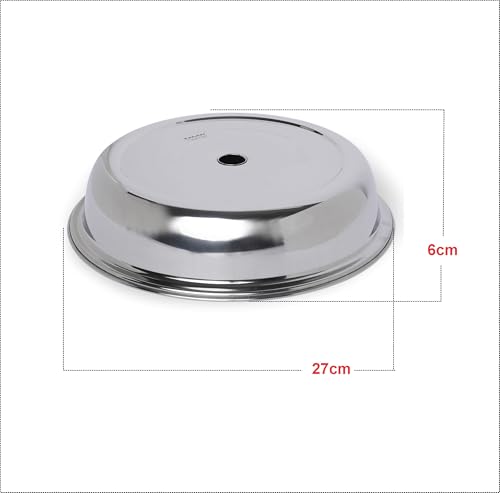 Image of KMW Stainless Steel Plate Cover with Dome Lid, 27 cm, Silver - Durable and Elegant Plate Protector for Food Storage, Keeps Dishes Warm, Ideal for Home & Restaurant Use